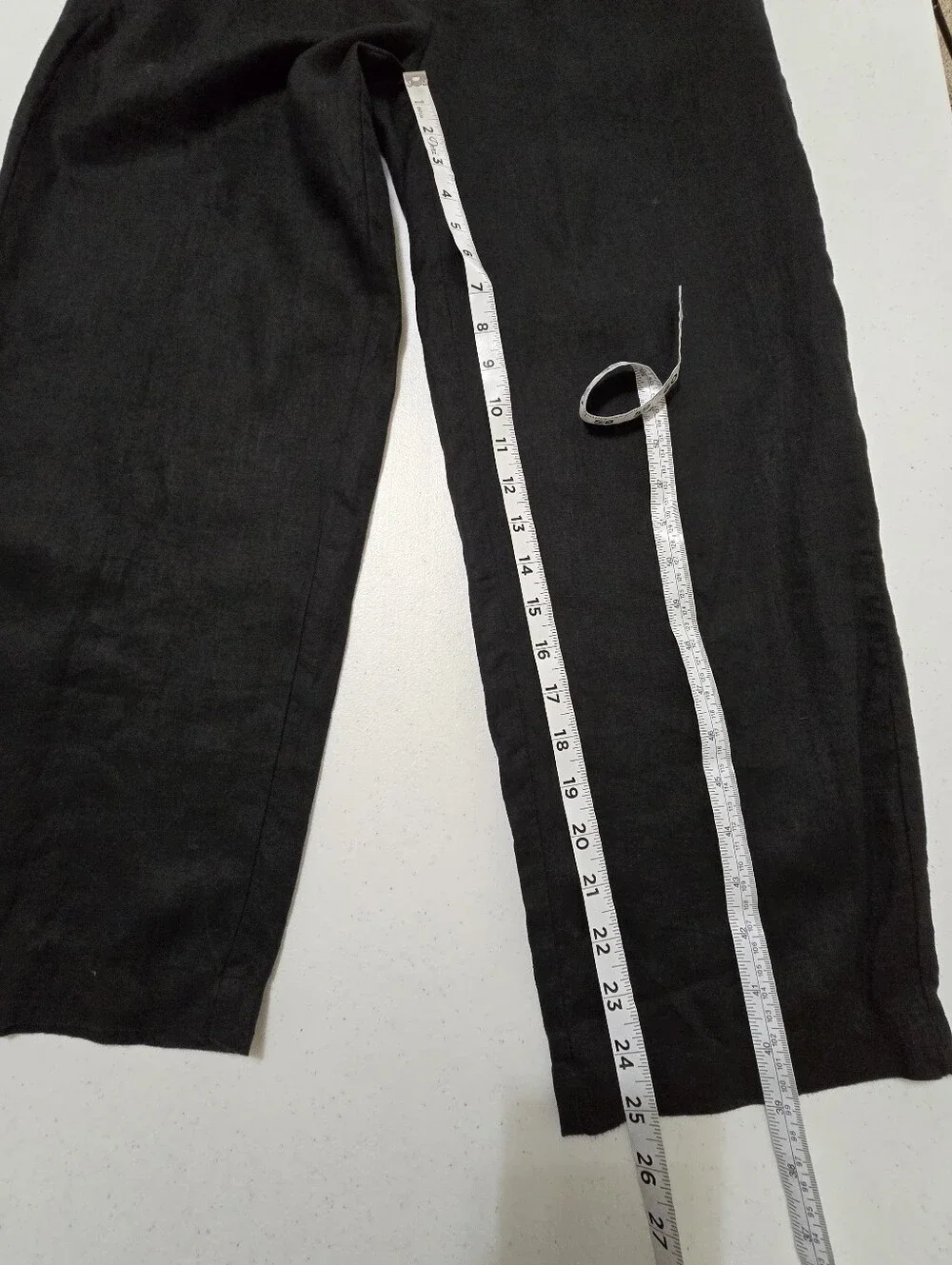 Quince European Linen Pants Womens Small Black Wide Leg Relaxed Pull On